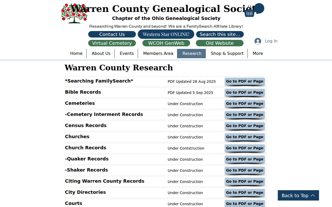 Mason city directory access through Warren County Genealogical Society research room