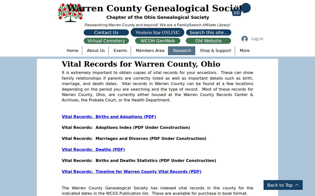 Mason city directory family-history research using Warren County vital record indexes