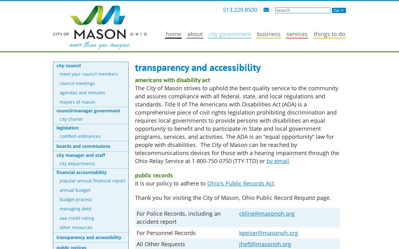 Mason residents directory City public records access screen