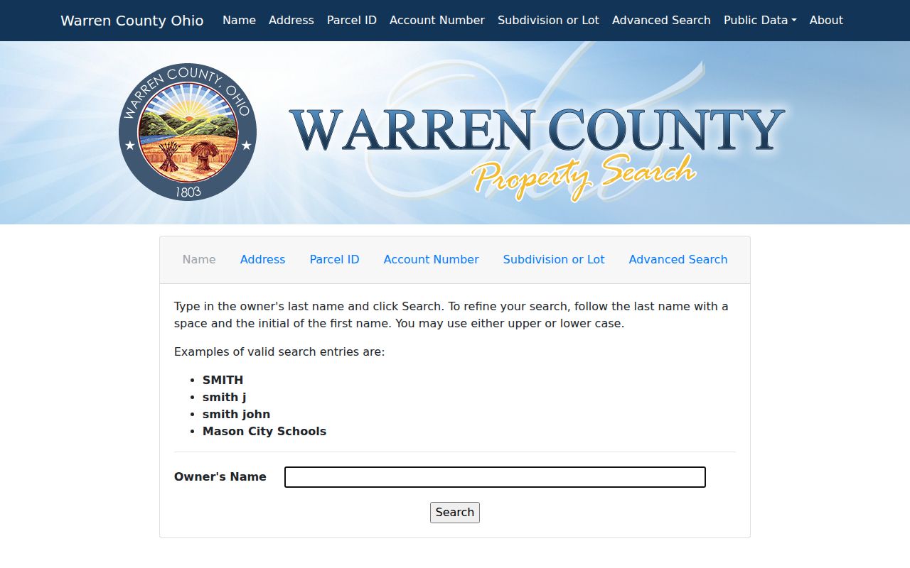 Mason residents directory Warren County Auditor property search