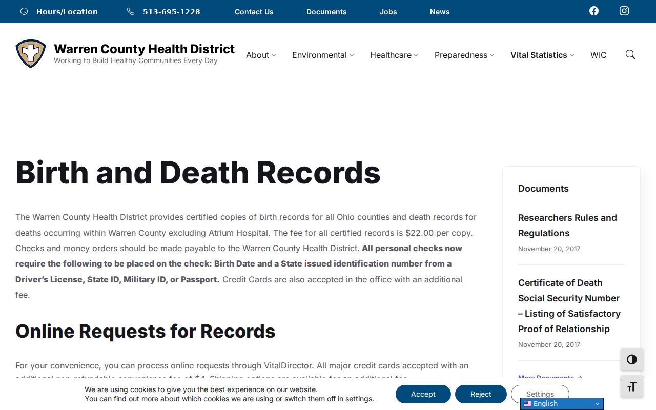 Mason residents directory Warren County vital records source