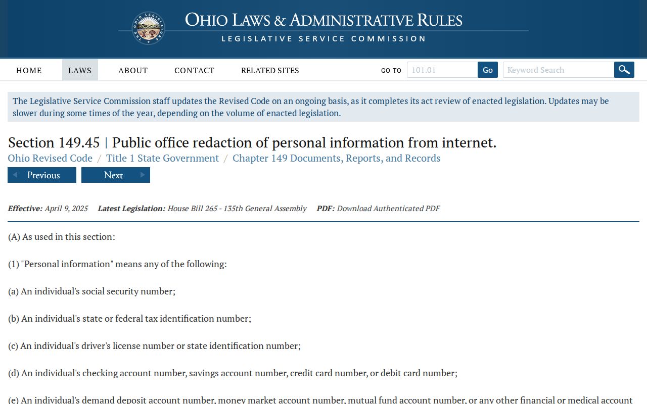 Mason neighbors privacy limits under Ohio personal information redaction law