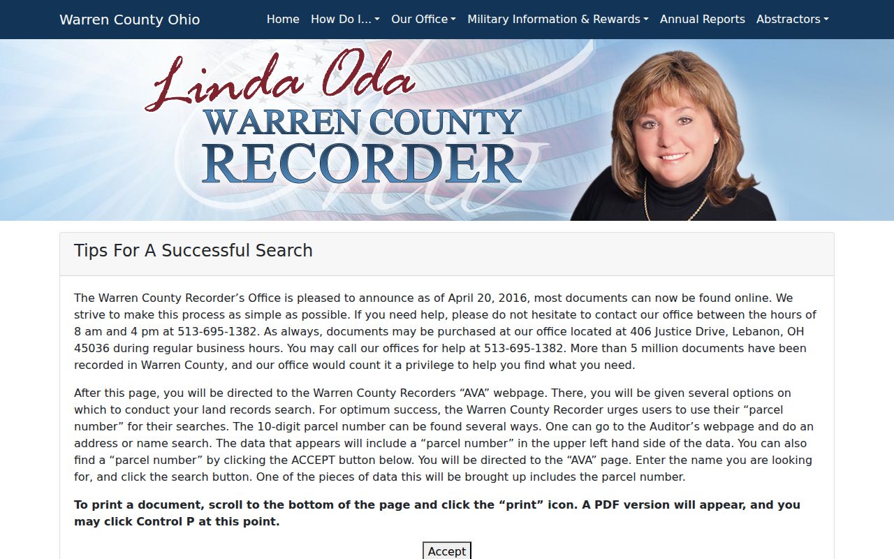 Mason previous residents parcel workflow on Warren County Recorder AVA instructions