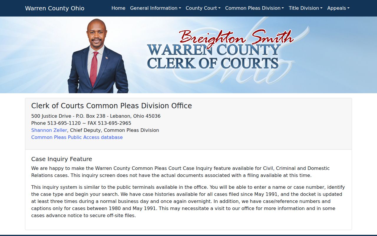 Mason resident lookup through the Warren County Common Pleas case inquiry
