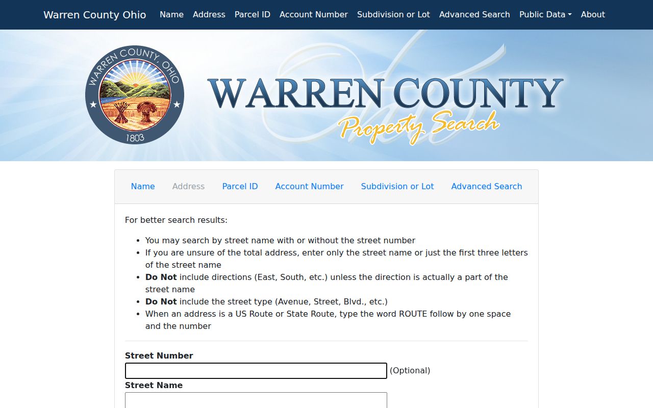 Mason street directory Auditor address search screen