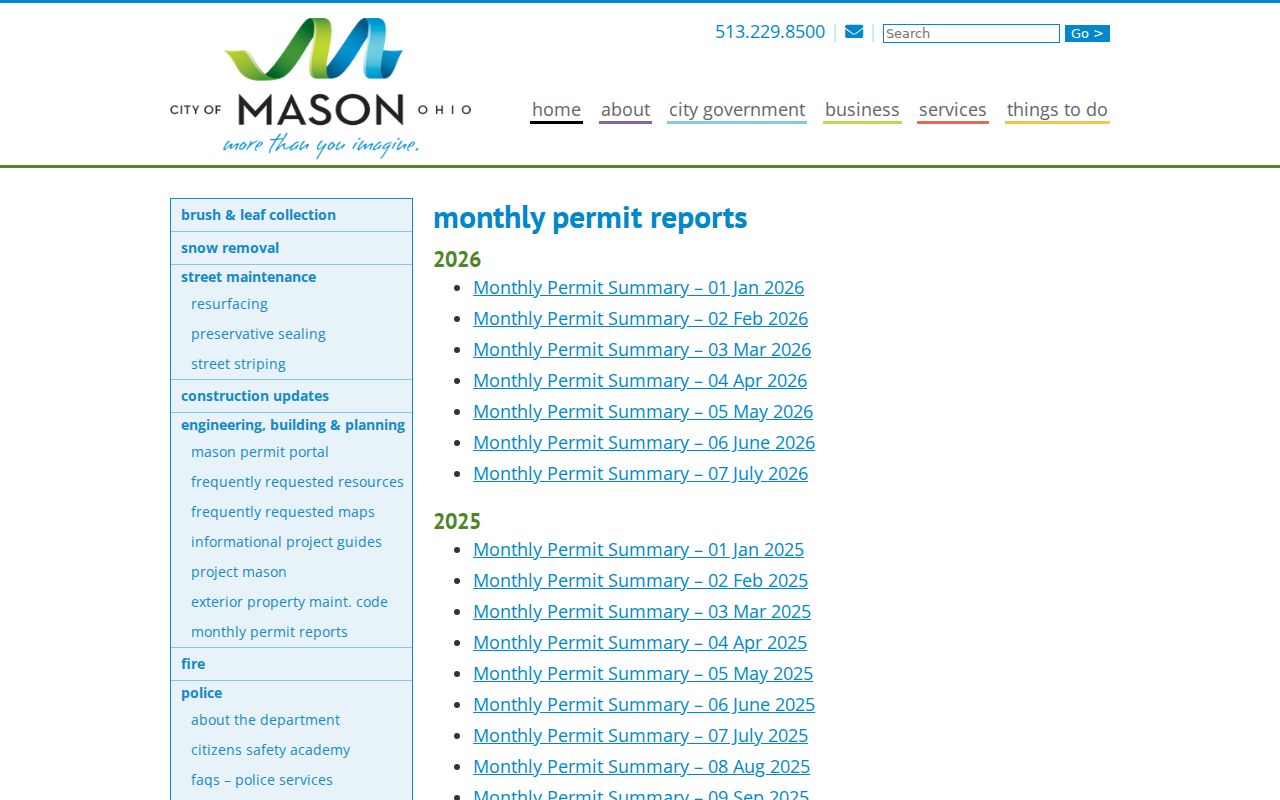 Mason street directory monthly permit reports archive