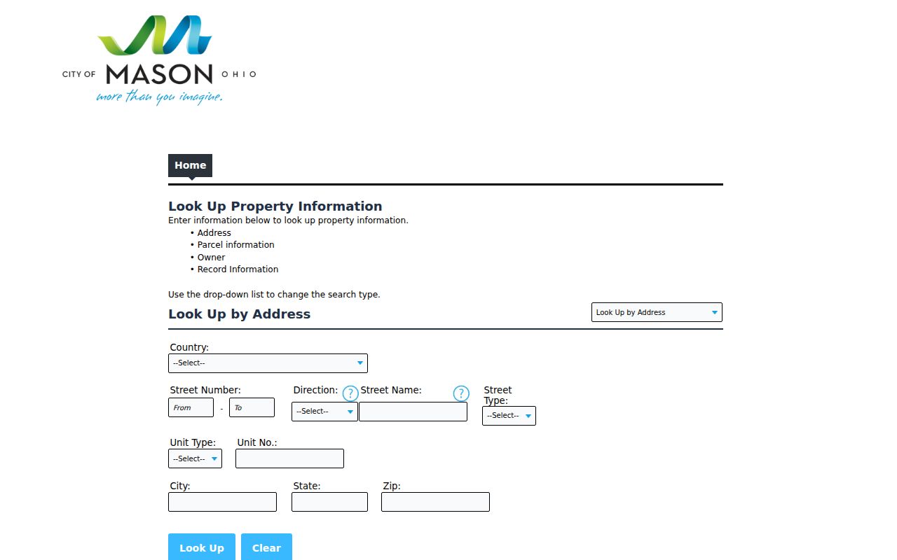 Mason street directory Accela permit property lookup